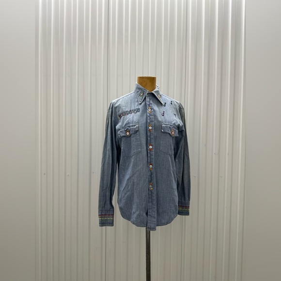 1970’s Vintage Embroidery Denim Long Sleeve button shirt - Picture 1 of 9